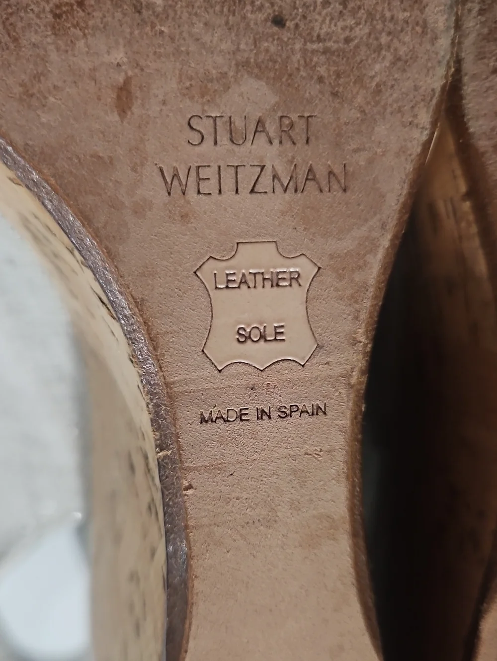 Stuart Weitzman Linen & SilverPeep-Toe Slingback Kork Wedge Sandals Sz 8